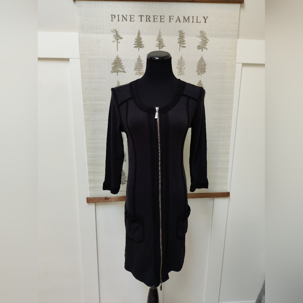 Yest Black Zip-Front Long Sleeve Pocket Dress - Size 8 / M